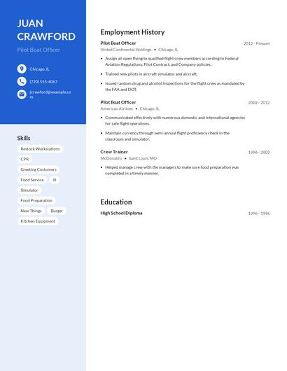 Pilot Boat Officer Resume