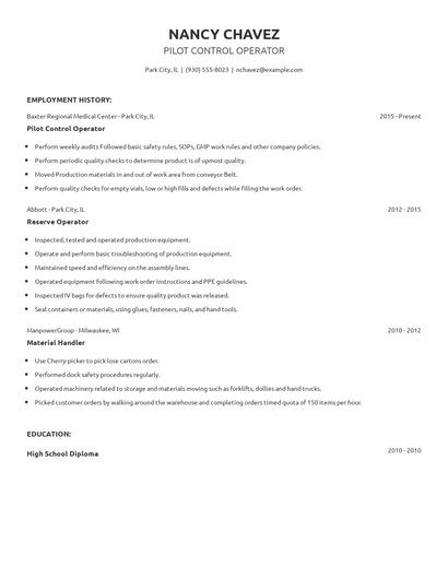 Pilot Control Operator Resume