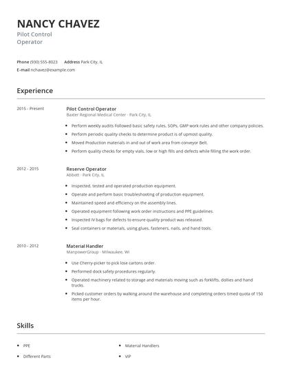 Pilot Control Operator Resume