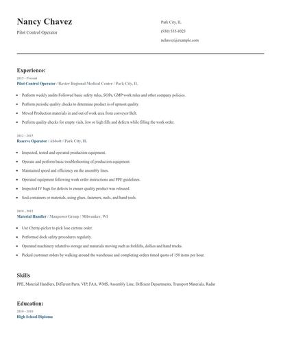 Pilot Control Operator Resume