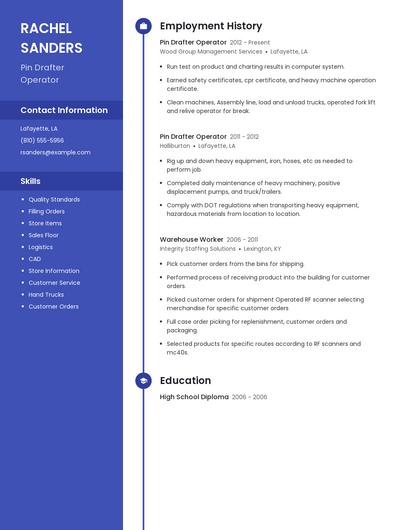 Pin Drafter Operator Resume