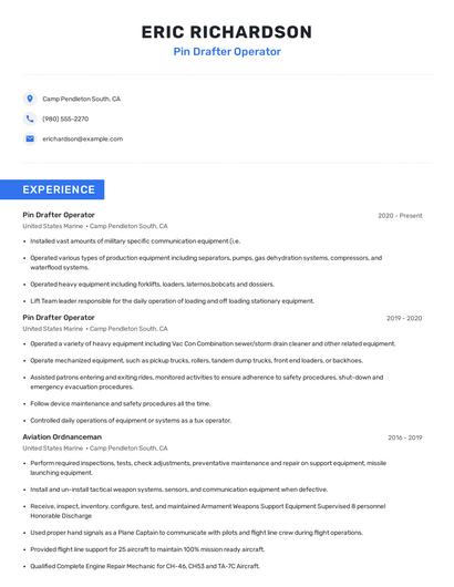 Pin Drafter Operator Resume