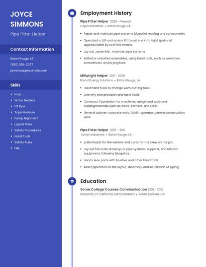 Pipe Fitter Helper Resume