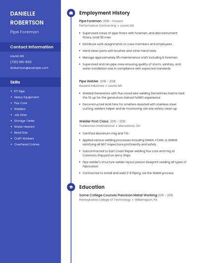 Pipe Foreman Resume