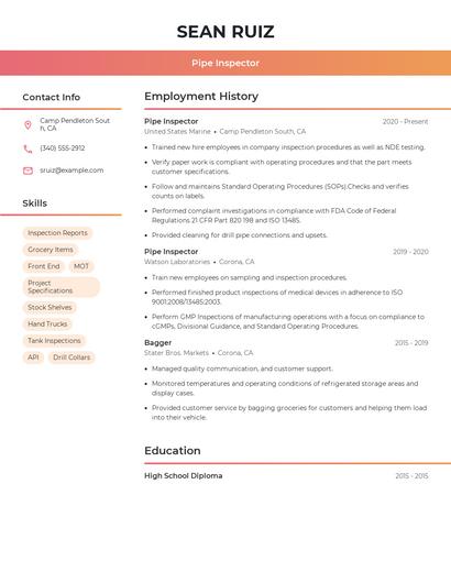 Pipe Inspector Resume