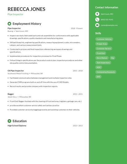 Pipe Inspector Resume