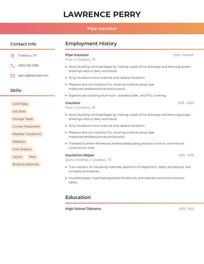 Pipe Insulator Resume