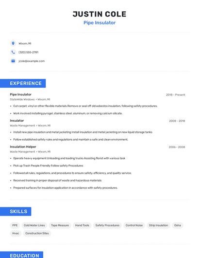 Pipe Insulator Resume