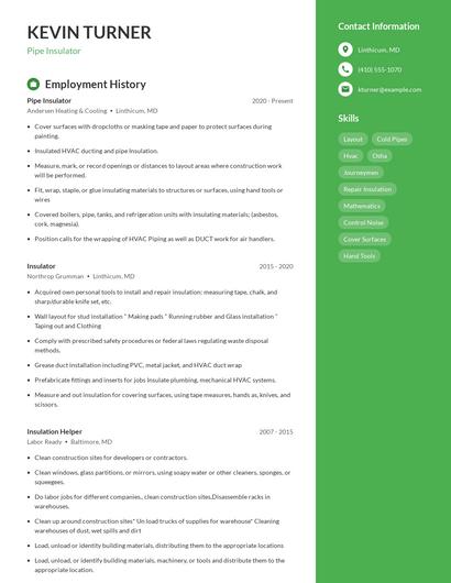 Pipe Insulator Resume