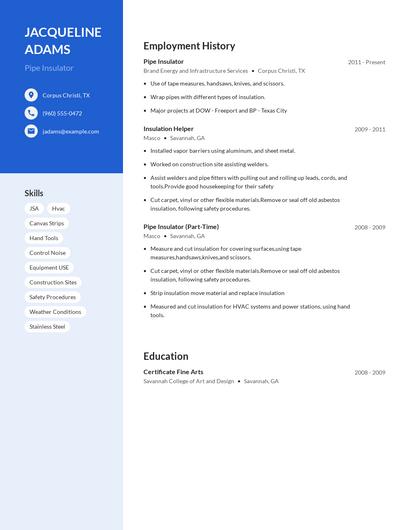 Pipe Insulator Resume