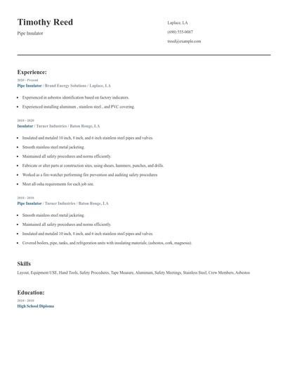 Pipe Insulator Resume