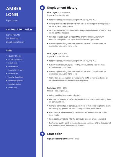 Pipe Layer Resume