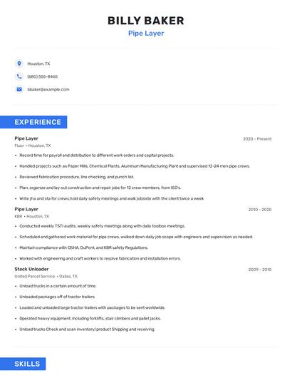 Pipe Layer Resume