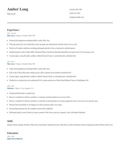 Pipe Layer Resume