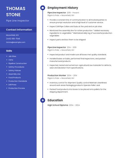 Pipe Line Inspector Resume
