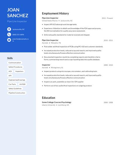 Pipe Line Inspector Resume