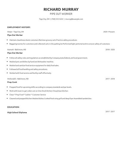 Pipe Out Worker Resume