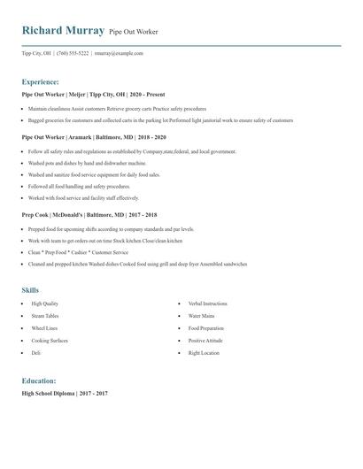 Pipe Out Worker Resume