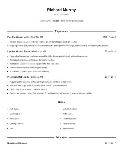 Pipe Out Worker Resume