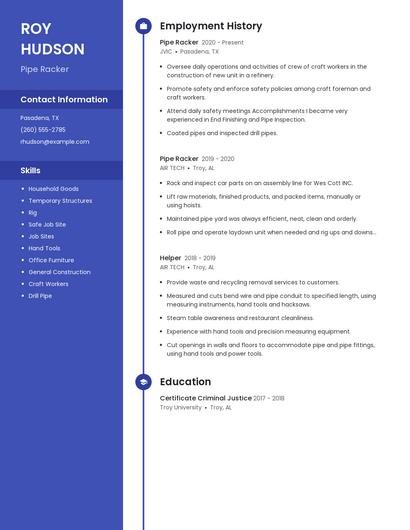 Pipe Racker Resume