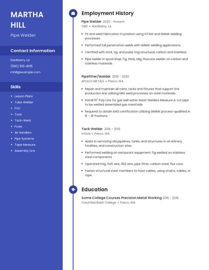 Pipe Welder Resume