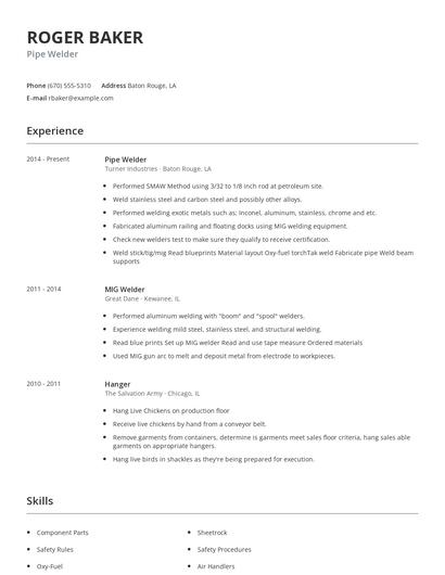 Pipe Welder Resume