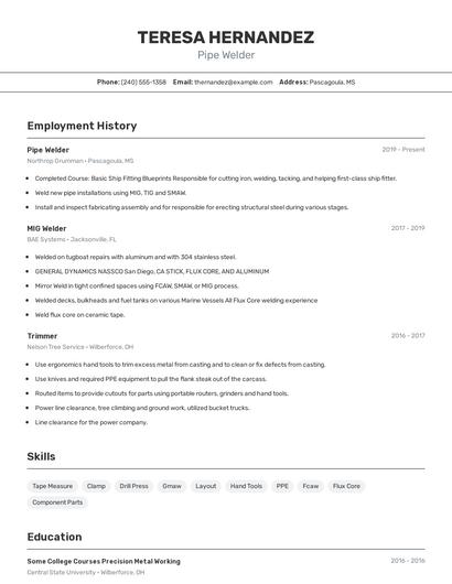 Pipe Welder Resume