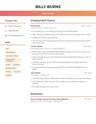 Pipe Welder Resume