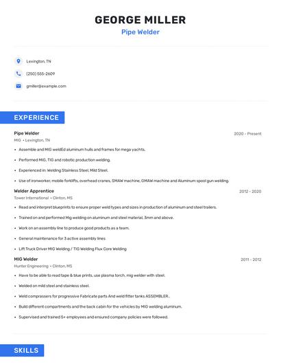 Pipe Welder Resume