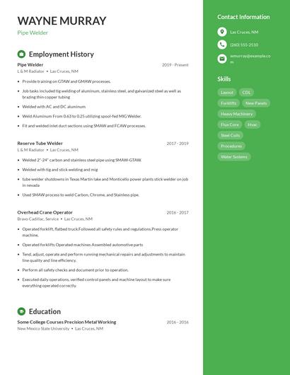 Pipe Welder Resume