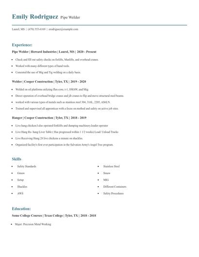Pipe Welder Resume