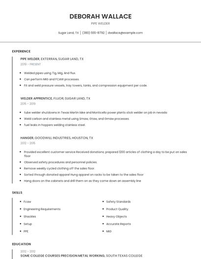 Pipe Welder Resume