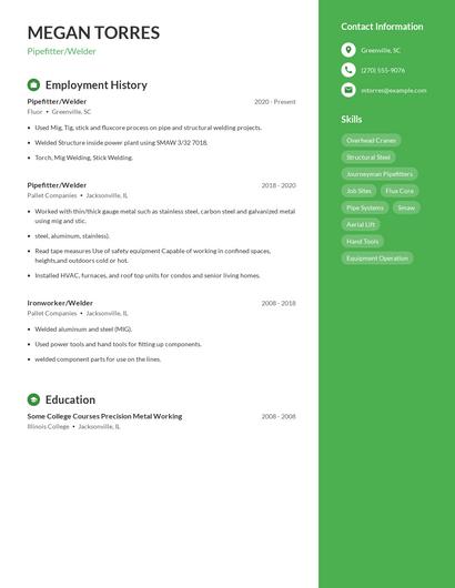 Pipefitter/Welder Resume