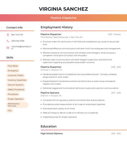 Pipeline Dispatcher Resume