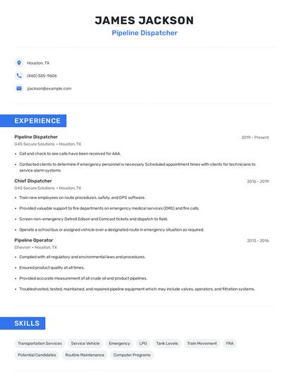 Pipeline Dispatcher Resume