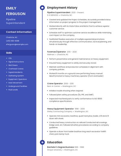 Pipeline Superintendent Resume