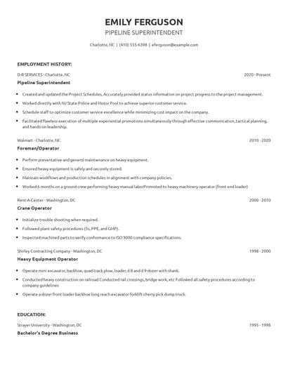 Pipeline Superintendent Resume