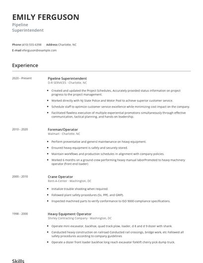 Pipeline Superintendent Resume
