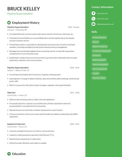 Pipeline Superintendent Resume