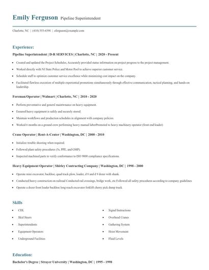 Pipeline Superintendent Resume