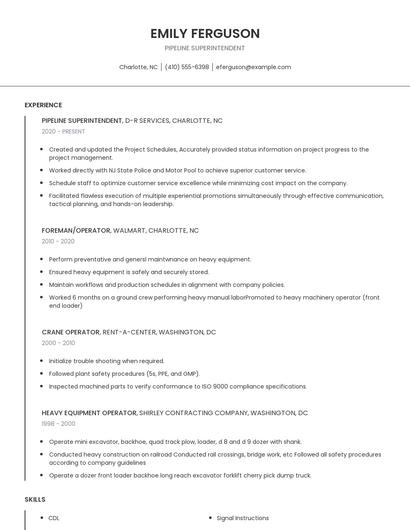Pipeline Superintendent Resume