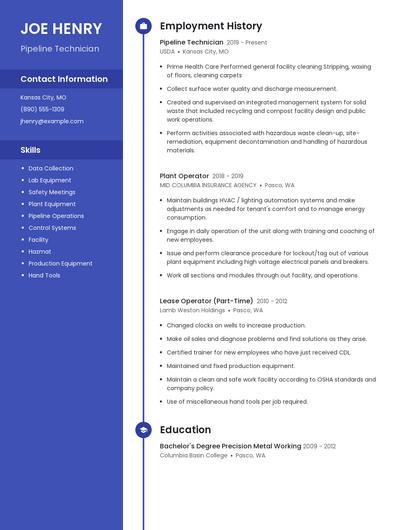 Pipeline Technician Resume
