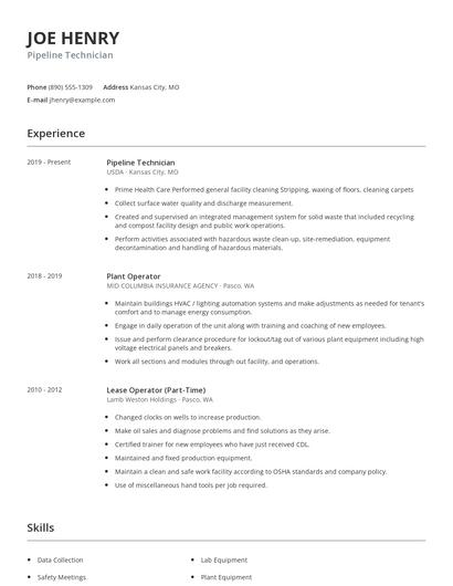 Pipeline Technician Resume