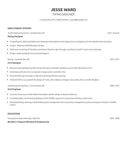 Piping Designer Resume