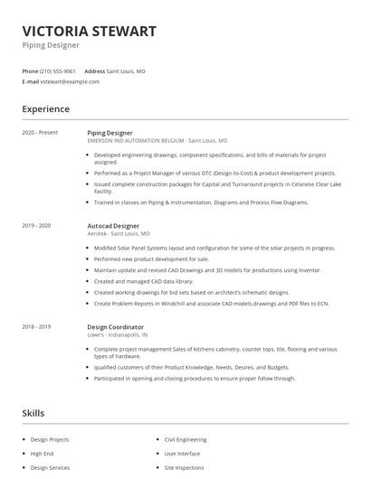 Piping Designer Resume