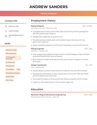 Piping Designer Resume