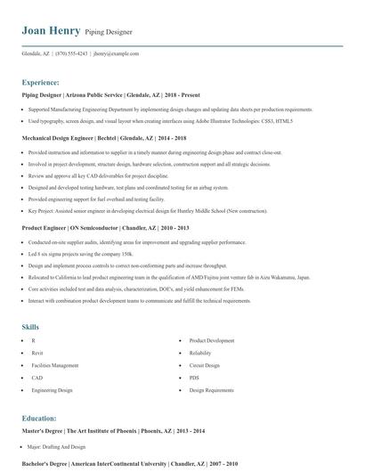 Piping Designer Resume