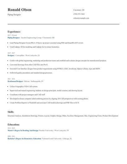 Piping Designer Resume