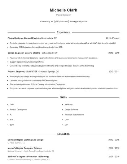 Piping Designer Resume