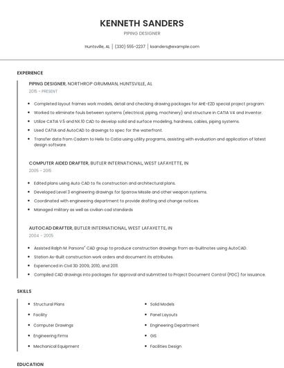 Piping Designer Resume